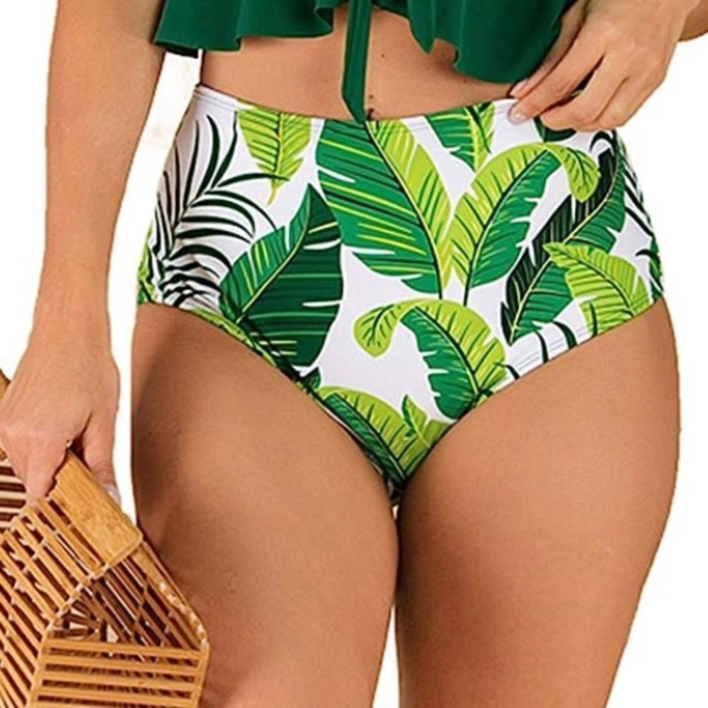 Tropical Palm Leaves High Waist Bikini Bottoms